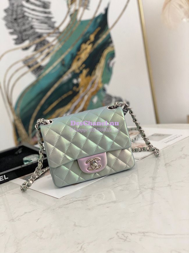 Replica Chanel Mini Classic Flap CF Bag 17cm in Iridescent Lambskin Si
