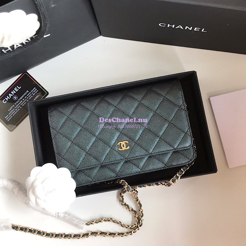 Replica Chanel Small Zip Pocket Wallet Iridescent Black Grainy Calfski