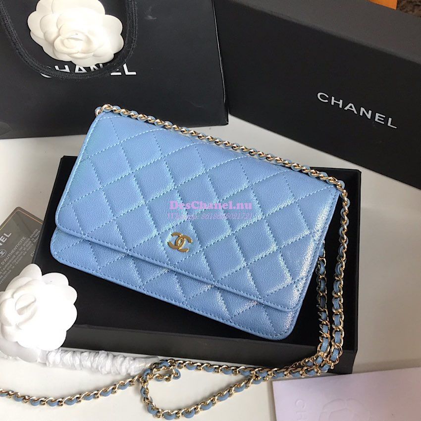 Replica Chanel CC 19s Iridescent Grainy Calfskin Wallet On Chain WOC B