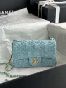 Replica Chanel 23A Tweed Mini Flap Bag Light Blue Green A69900 (Limite