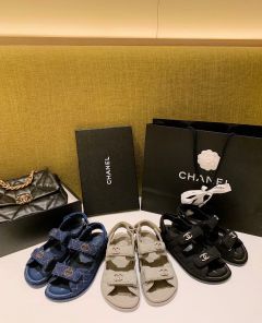 Replica Chanel Denim and Lambskin Sandals G34600 Black