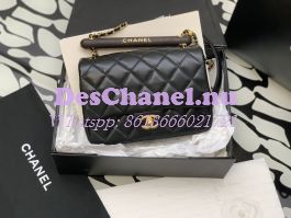 Chanel Small Flap Bag With Wenge Wood Top Handle AS4151 Black