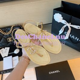 Replica Chanel Lambskin Sandals G35692 Metallic Gold